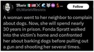 Fonda Spratt reportedly barged into her neighbor's home and shot her. (Image via Twitter/@LMarieVResists)
